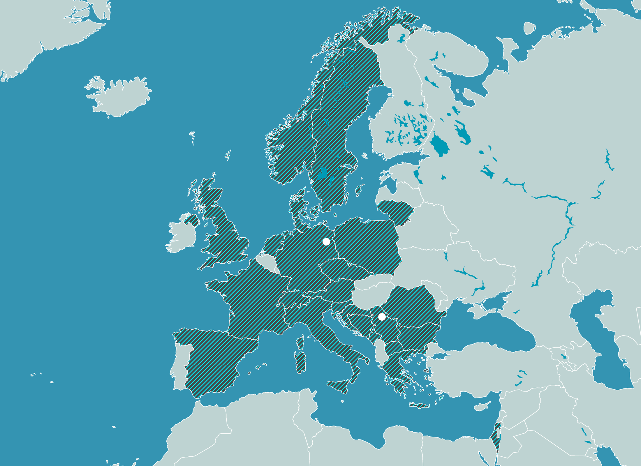 Map of Europe showing the headquarters of a Cardiovascular Contract Research Organization in Berlin and Belgrade